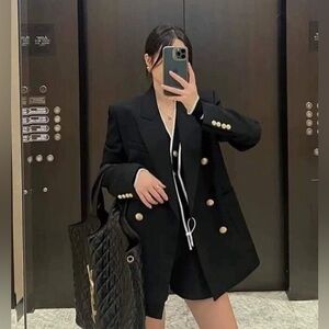 Black Double-Breasted Women's Blazer Jacket In Great Condition